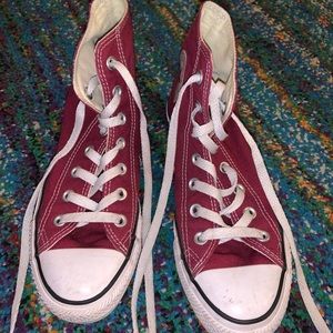 Burgundy red high top converse